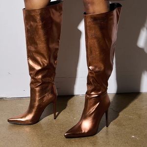 AZALEA WANG Golden Bronze Brown Knee High Boots